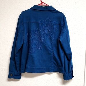 CHICO Flower Embroidered  Jacket Blue Tencel
